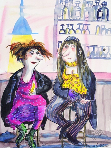 Barflies, 2002 ( watercolor, acrulics, col.pencil on paper)