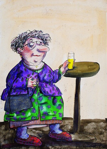 Happy Hour, 2002 ( watercolor, acrylics, col.pencil on paper)