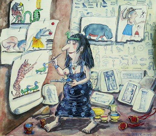 gyptisches Atelier, 2002 (Aquarell, Acryl, Buntsift + Stempel auf Papier)