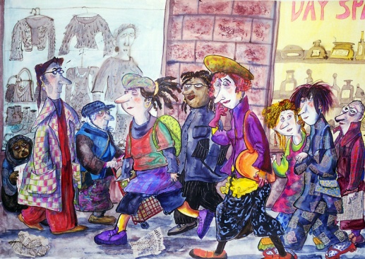 Day Spa, 2002 (Aquarell, Acryl, Buntstift u. div. Material auf Leinwand)