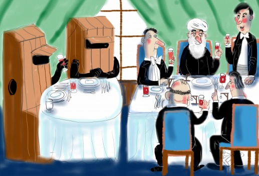 Staatsdinner mit Damen zu Ehren von Irans Prsident Rohani: Ein Toast mit Blutorangensaft auf die neuen Wirtschaftsbeziehungen